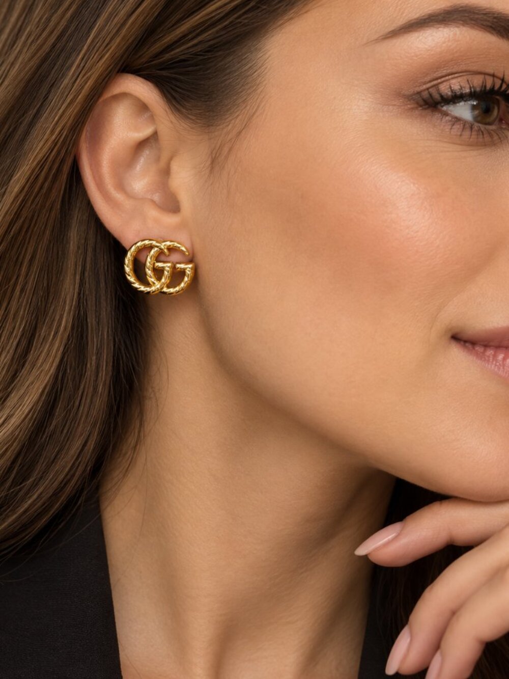 Gold Double Letter Stud Earrings Minimal Luxury Designer Style Jewelry